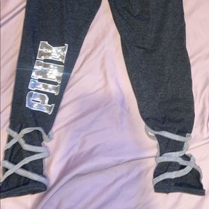 PINK leggings with crisscross around ankles